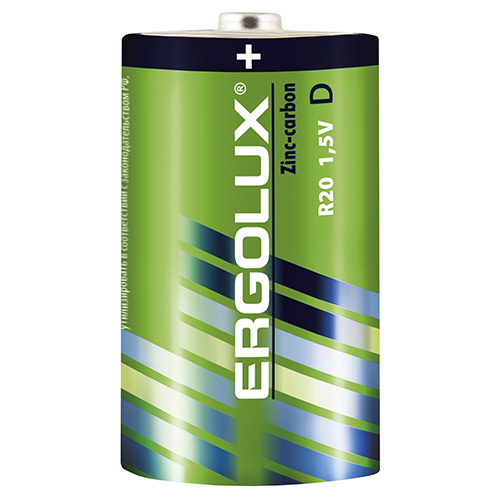 

Батарейка Ergolux R20SR2 R20/D, 1,5 В, 8050 мА.ч, 2 шт в упаковке, R20SR2