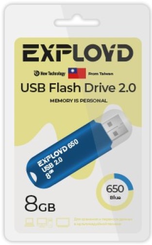 

Накопитель USB 2.0 8GB Exployd EX-8GB-650-Blue 650, синий, EX-8GB-650-Blue