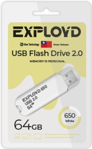 

Накопитель USB 2.0 64GB Exployd EX-64GB-650-White 650, белый, EX-64GB-650-White