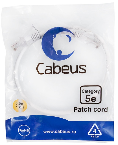 фото Кабель патч-корд U/UTP 5e кат. 0.5м Cabeus PC-UTP-RJ45-Cat.5e-0.5m-WH в Смоленске