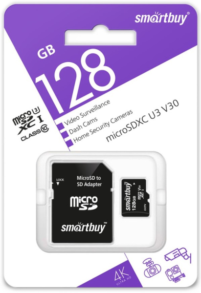 Изображение товара Карта памяти SmartBuy SB128GBSDCCTV Micro SDXC 128 ГБ класс C10 с адаптером