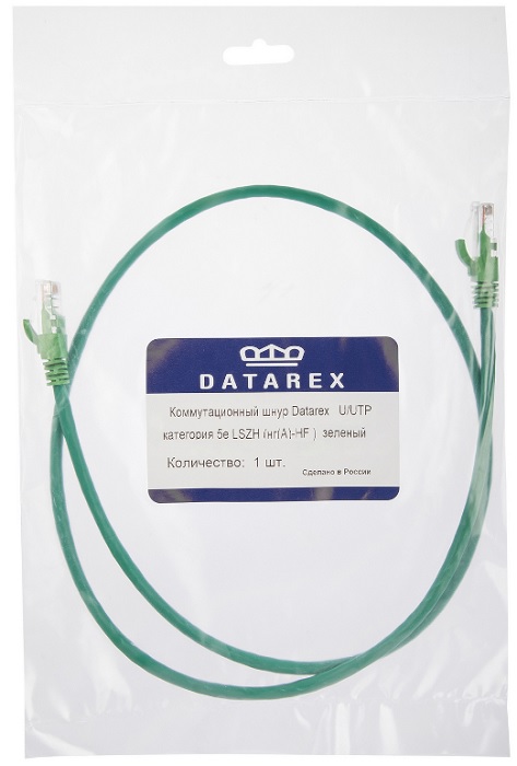 

Кабель патч-корд U/UTP 5e кат. 0.5м Datarex DR-181205 LSZH нг(А)-HF 0,5 м, зеленый, DR-181205