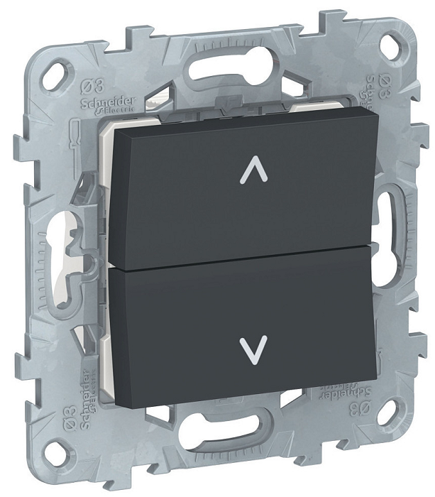 

Выключатель Schneider Electric NU520754 для жалюзи, 2-клавишный, без фиксации, 2 х сх 4 антрацит, NU520754