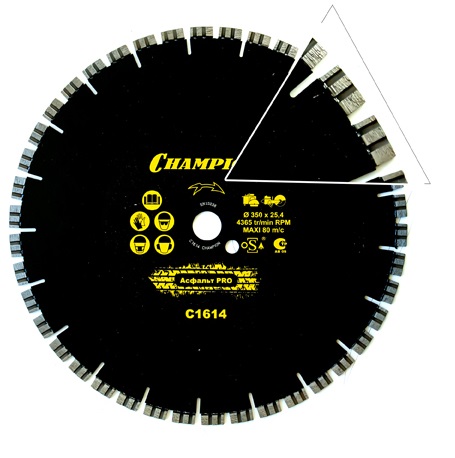 

Диск алмазный CHAMPION PRO 350/25,4/10 Asphalt Runner асфальт (асф. по бетону,свежий бетон) C1614, PRO 350/25,4/10 Asphalt Runner