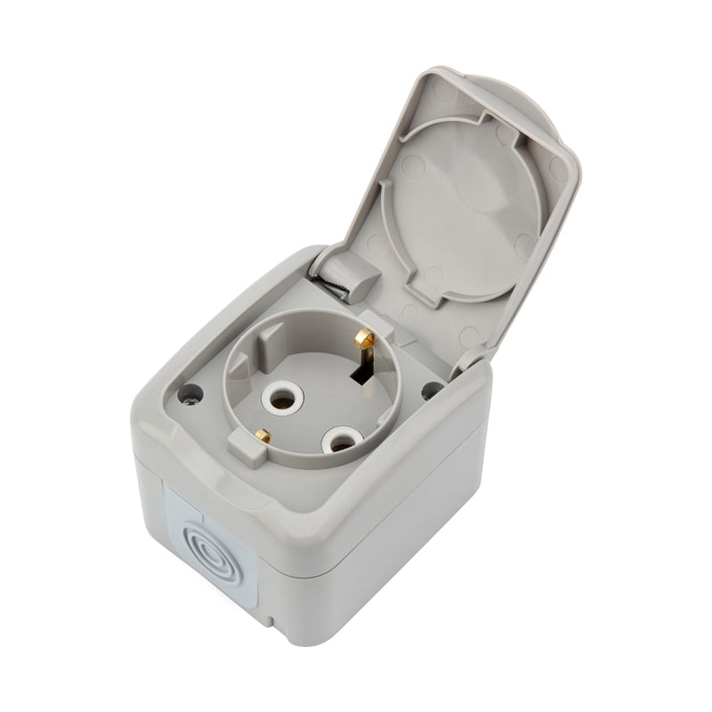 

Розетка KRANZ KR-78-0817 одноместная Mini OG IP54, с заземлением, о/у, серая, KR-78-0817