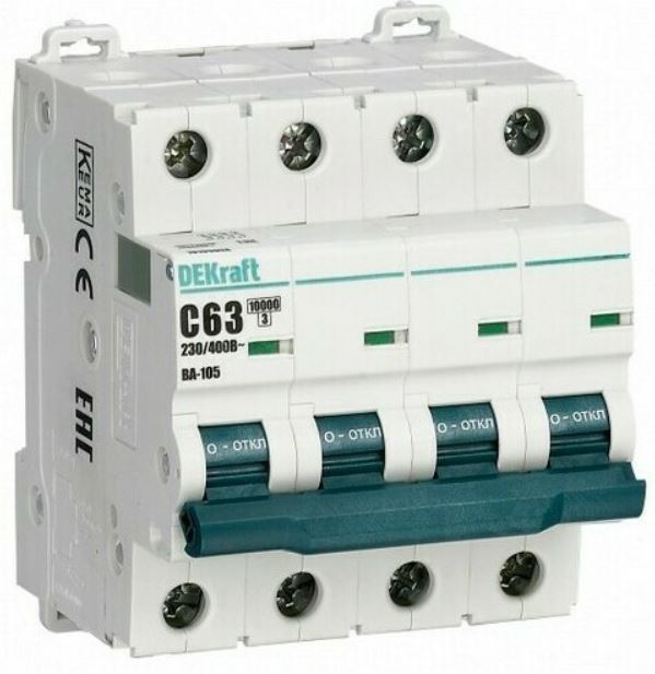 

Автоматический выключатель DEKraft 13142DEK 4P 20A х-ка B ВА-105 10кА, 13142DEK