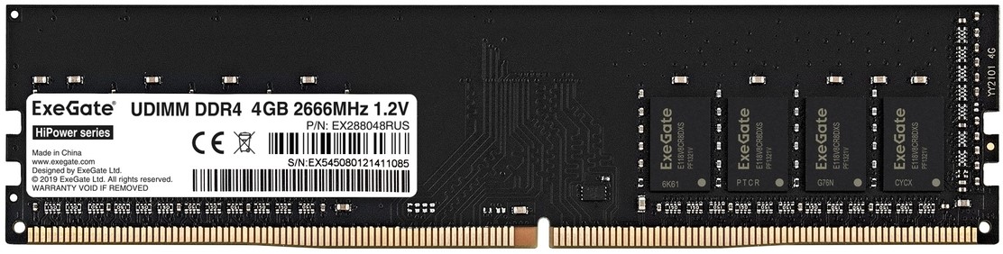 

Модуль памяти DDR4 4GB Exegate HiPower EX288048RUS 2666MHz PC4-21300 CL19 1.2V, HiPower
