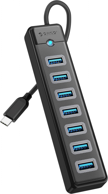 

Концентратор Orico PW7U-C3 7*USB-A 3.0, 5 Гбит/с, подключение через USB-С, кабель 0,15м, черный, PW7U-C3