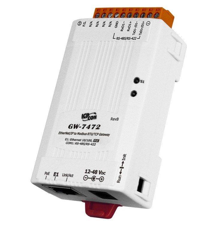 

Преобразователь ICP DAS GW-7472 EtherNet/IP to Modbus RTU gateway with PoE and 1 RS-422/485 (RoHS), GW-7472