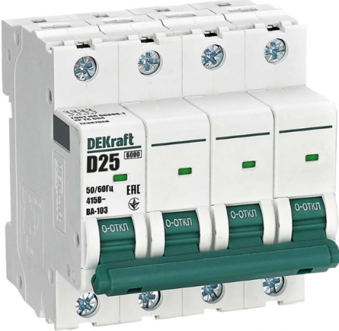 Изображение товара Автоматический выключатель DEKraft 12387DEK IP20 25А 415В 4П 6 кА