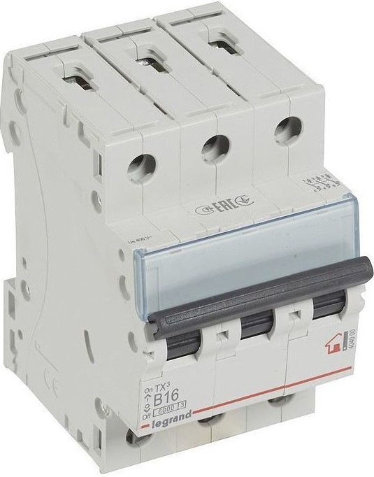 

Автоматический выключатель Legrand 404000 TX³ 6000 - 6 кА - тип характеристики B, 3П, 400 В~, 16 А, 3 модуля, 404000