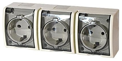 

Розетка Simon 1594447-031 Simon 15 Aqua Бежевый 3-я с/з с крышкой с защитными шторками наружная,IP54, 1594447-031