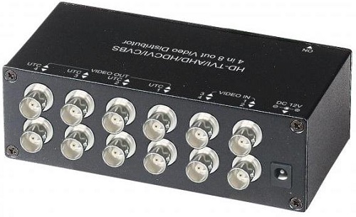Распределитель SC&T CD408HD видеосигнала HDCVI/HDTVI/AHD/CVBS. 4 входа - 8 выходов, DC 12В. БП в комплекте. Максимальное разрешение до 5М