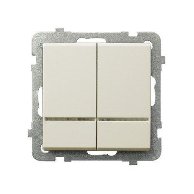 

Выключатель Ospel LP-2RS/m/27 для двух групп ламп, с подсветкой оранжевого цвета, 16AX, 250V, 3520W, IP-20, клеммы безвинтовые, экрю, LP-2RS/m/27