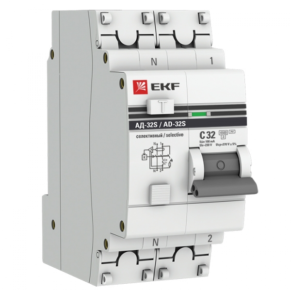 

Автомат дифференциальный EKF DA32-32-100S-pro АД-32 1P+N (S) 32А (С) 100мА тип (АС) эл. 4,5кА PROxima, DA32-32-100S-pro
