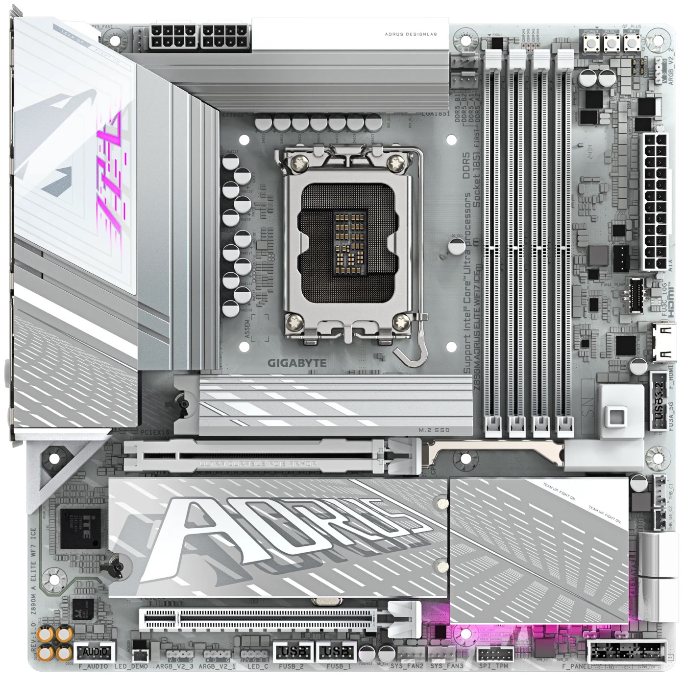 

Материнская плата mATX GIGABYTE Z890M AORUS ELITE WIFI7 ICE (LGA1700, Z890, 4*DDR5 (5600), 4*SATA 6G RAID, 3*M.2, WiFi, BT, 5*USB 3.2, 4*USB 2.0, USB, Z890M AORUS ELITE WIFI7 ICE