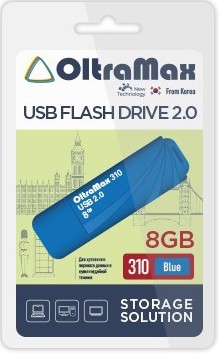 

Накопитель USB 2.0 8GB OltraMax OM-8GB-310-Blue 310 синий, OM-8GB-310-Blue