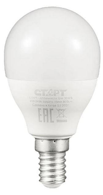

Лампа светодиодная Старт 17256_ LEDSphereE14 10W 65 WS 10/100, 17256_