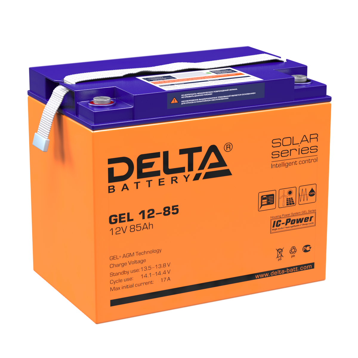 

Батарея Delta GEL 12-85 аккумуляторная, 12В, 85Aч, 260х168х219, GEL 12-85