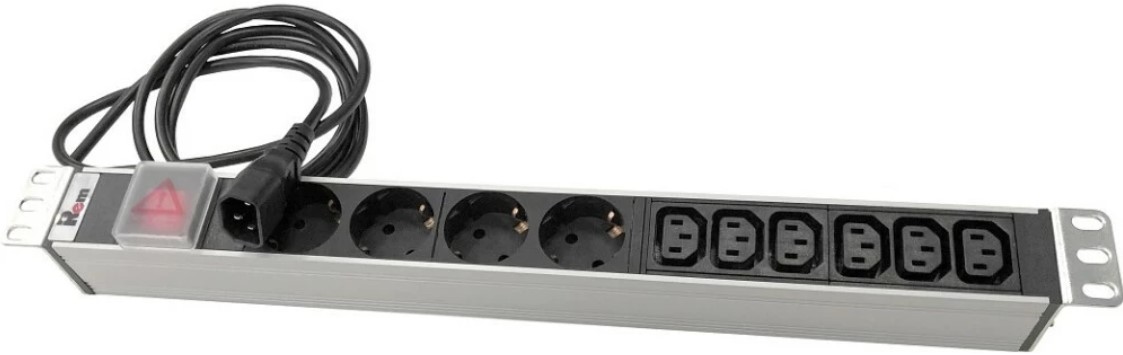 

Блок розеток 19", 10 розеток ЦМО R-10-4S-6C13-V-440-1.8 Rem-10 с выкл., 4 Sсhuko, 6 IEC 60320 C13, 10 A, алюм., шнур 1,8 м. IEC 60320 C14, R-10-4S-6C13-V-440-1.8