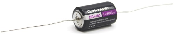 

Батарейка GoPower 00-00015330 14250 1/2AA PC1 Li-SOCl2 3.6V с выводами, 00-00015330