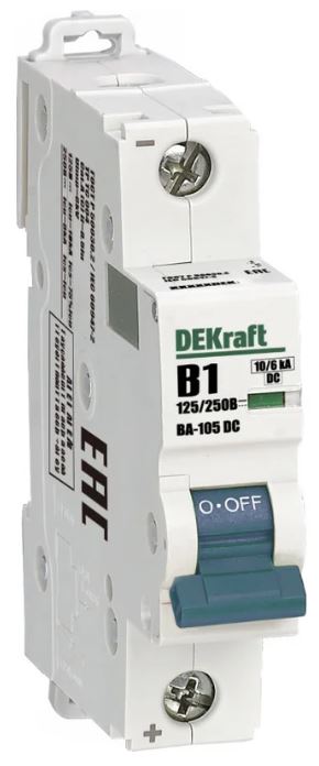 

Автоматический выключатель DEKraft 13380DEK ВА-105 1P C кривая 20A 250В DC, 13380DEK