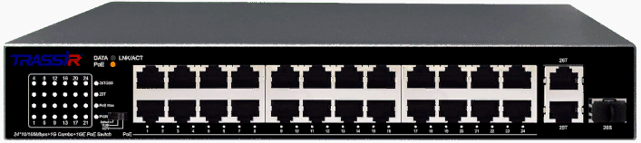 

Коммутатор неуправляемый TRASSIR TR-NS1126-225-24PoE с 24 PoE портами (24*10/100 Mbps PoE Ports, 1Combo * 10/100/1000, 1* 10/100/1000 RJ45), TR-NS1126-225-24PoE
