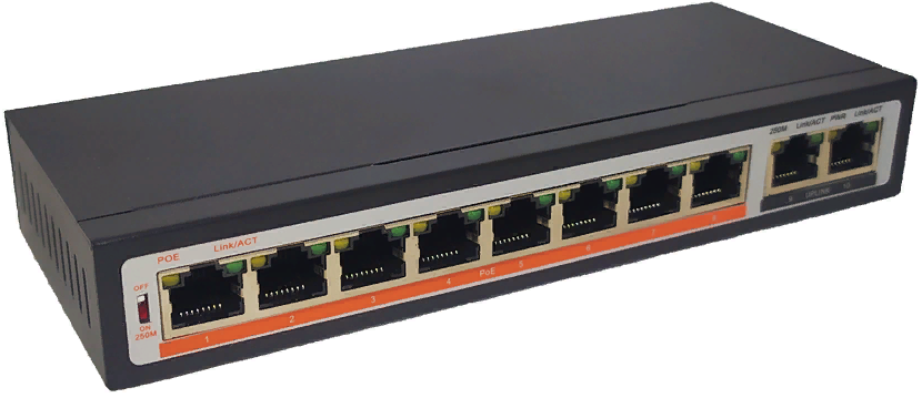 Коммутатор неуправляемый True IP Systems TI-208P POE IEEE 802.Зaf/at; пopты 8×100 Mбит/c POE + 2×100 Mбит/c; дo З0Bт для кaждoгo пopтa PoE