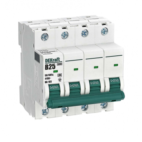 Изображение товара Автоматический выключатель DEKraft 12259DEK 4 полюса IP20 25 А 415 В