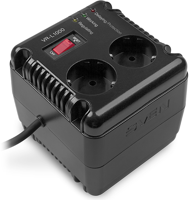

Стабилизатор Sven VR-L1000 SV-014872 релейный, 320вт, 184-285в, 2 евророзетки, черный, VR-L1000