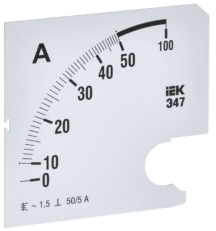 

Шкала сменная IEK IPA20D-SC-0050 для амперметра Э47 50/5А-1,5 96х96мм, IPA20D-SC-0050
