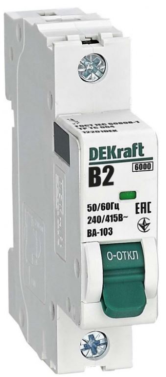 

Автоматический выключатель DEKraft 12201DEK 1Р 2А х-ка B ВА-103 6кА, 12201DEK