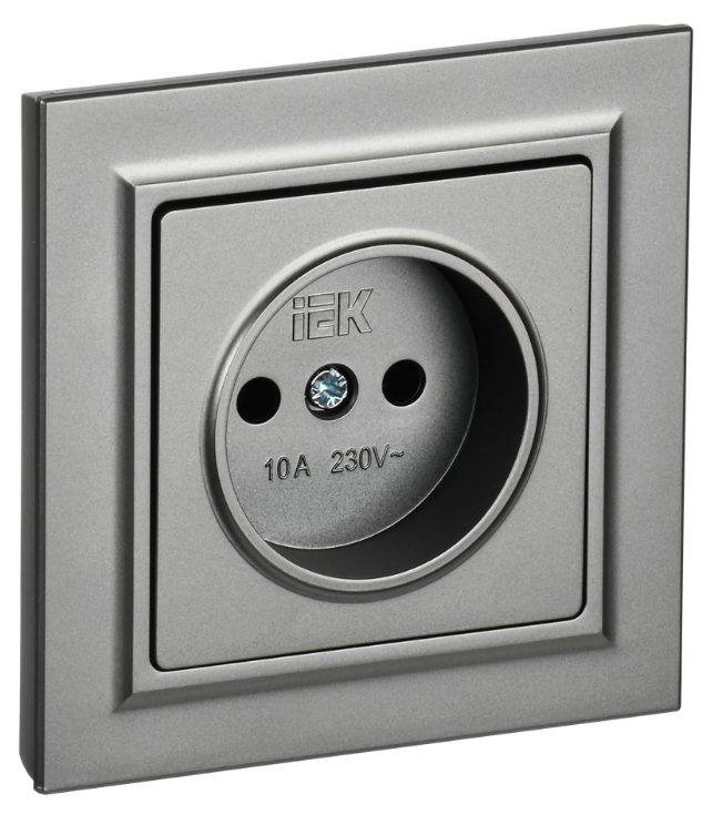 

Розетка без заземления в сборе IEK BR-R10-10-K46-F BRITE без защитных шторок 10А РСР10-1-0-БрС Сталь, BR-R10-10-K46-F