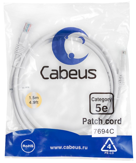 фото Кабель патч-корд U/UTP 5e кат. 1.5м Cabeus PC-UTP-RJ45-Cat.5e-1.5m-WH-LSZH в Санкт-Петербургe