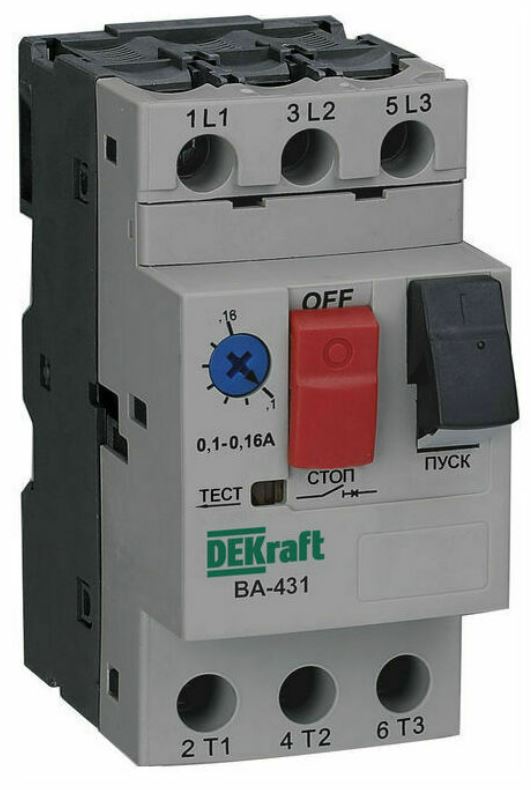 

Автоматический выключатель DEKraft 21223DEK защиты двигателя 3P 0,4-0,63A 100кА ВА-431, 21223DEK