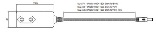

Адаптер сетевой Mean Well SGA18E12-P1J 18Вт, вход 90...264B AC 47...63 Гц, выход 12B/1.5A, изоляция 3000В AC, 75.5x32x47.5 мм, -20...+60°С, выходной р, SGA18E12-P1J