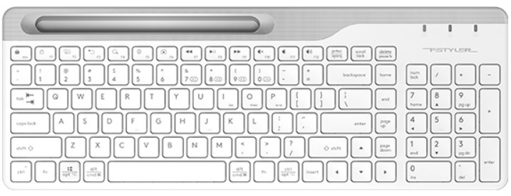 

Клавиатура Wireless A4Tech Fstyler FBK25 белый/серый BT/Radio slim Multimedia (1583363), Fstyler FBK25