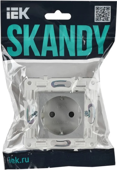 

Розетка с заземлением IEK SK-R14-16-K23 SKANDY с защитными шторками 16А SK-R04S Серебряный, SK-R14-16-K23