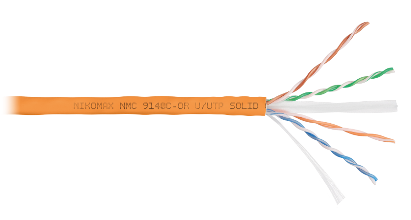 

Кабель витая пара U/UTP 6 кат. 4 пары NIKOMAX NMC 9140C-OR 23AWG(0.57 мм), медь, одножильный (solid), внутренний, полимерный материал, нг(A)-HF, оранж, NMC 9140C-OR