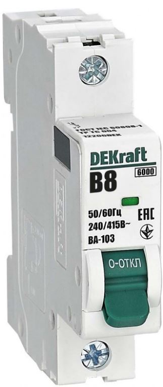 

Автоматический выключатель DEKraft 12206DEK 1Р 8А х-ка B ВА-103 6кА, 12206DEK
