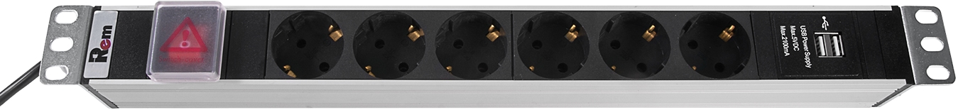 

Блок розеток 19", 6 розеток ЦМО R-16-6S-V-U-440-3 Rem-16 с выкл и USB-портом, 6*Schuko, 16A, алюм., шнур 3 м., R-16-6S-V-U-440-3