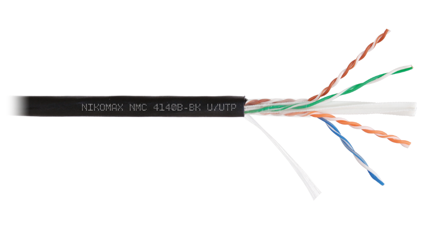 

Кабель витая пара U/UTP 6 кат. 4 пары NIKOMAX NMC 4140B-BK 23AWG(0.55 мм), медь, одножильный (solid), внешний, PE, чёрный, уп/305м, NMC 4140B-BK