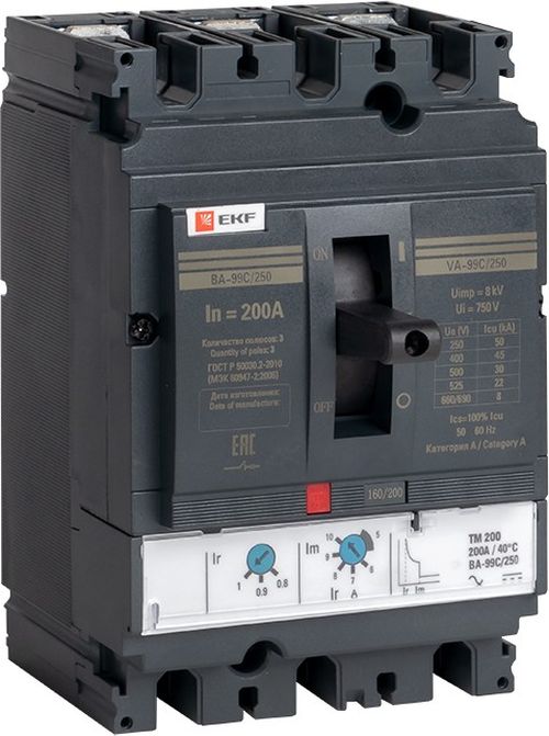

Автоматический выключатель EKF mccb99C-250-200 3п ВА-99C 250/200А 45кА, mccb99C-250-200