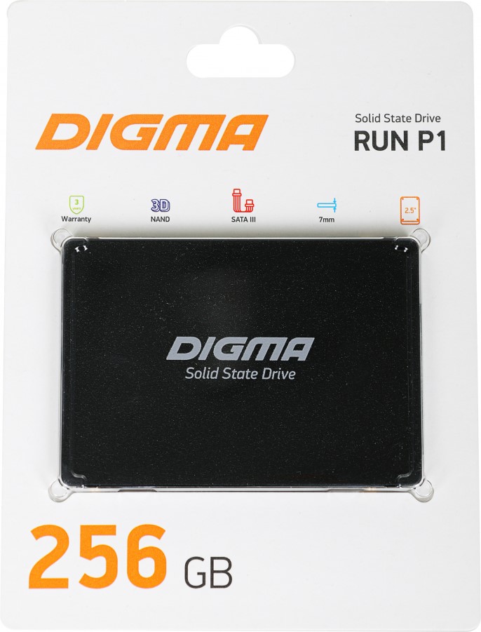 

Накопитель SSD 2.5'' Digma DGSR2256GP13T Run P1 256GB SATA 6Gb/s 3D TLC 500/400MB/s MTBF 2M TBW 120, DGSR2256GP13T