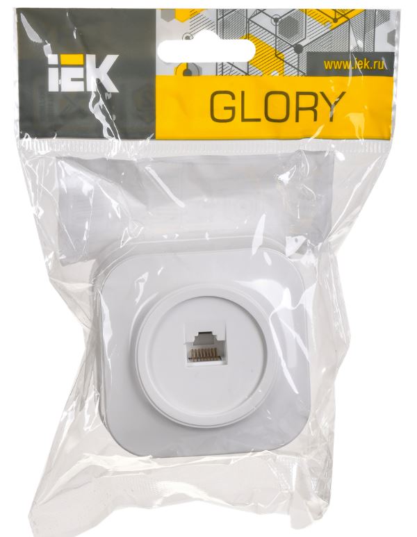 

Розетка компьютерная IEK EKH10-K01 GLORY RJ45 кат.5E открытой установки РК10-ХБ белый, EKH10-K01