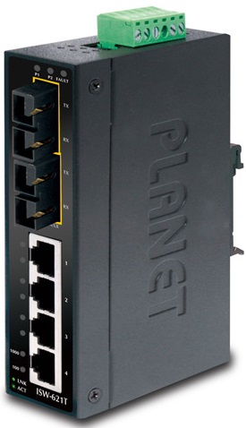 

Коммутатор Planet ISW-621TS15 IP30, неуправляемый, промышленный, 4х10/100Base-TX auto-negotiation порта и 2 порта 100Base-FX multi-mode SC интерфейсам, ISW-621TS15