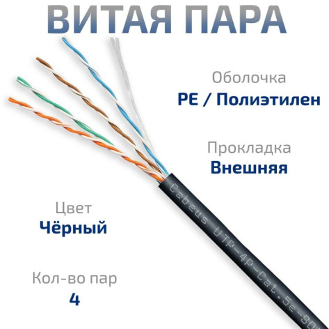 фото Кабель витая пара U/UTP 5e кат. 4 пары Cabeus UTP-4P-Cat.5e-SOLID-OUT-PE-UV-100 в Омске