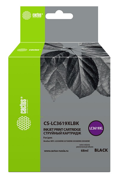 

Картридж Cactus CS-LC3619XLBK струйный черный (68мл) для Brother MFC-J2330DW/J2730DW/J3530DW/J3930DW, CS-LC3619XLBK