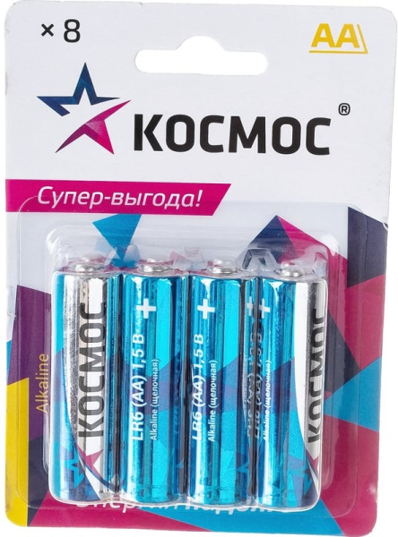 Изображение товара Батарейка Космос LR6 (AA) щелочная пальчиковая, 8 шт.