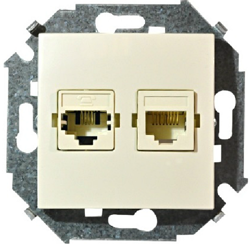 

Розетка Simon 1591590-031 Simon 15 Бежевый ТЛФ + комп (RJ11+RJ45 кат.5е), 1591590-031
